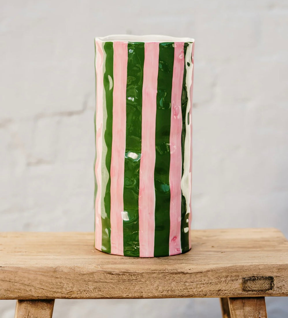 Large Vase - Green & Pink Stripe